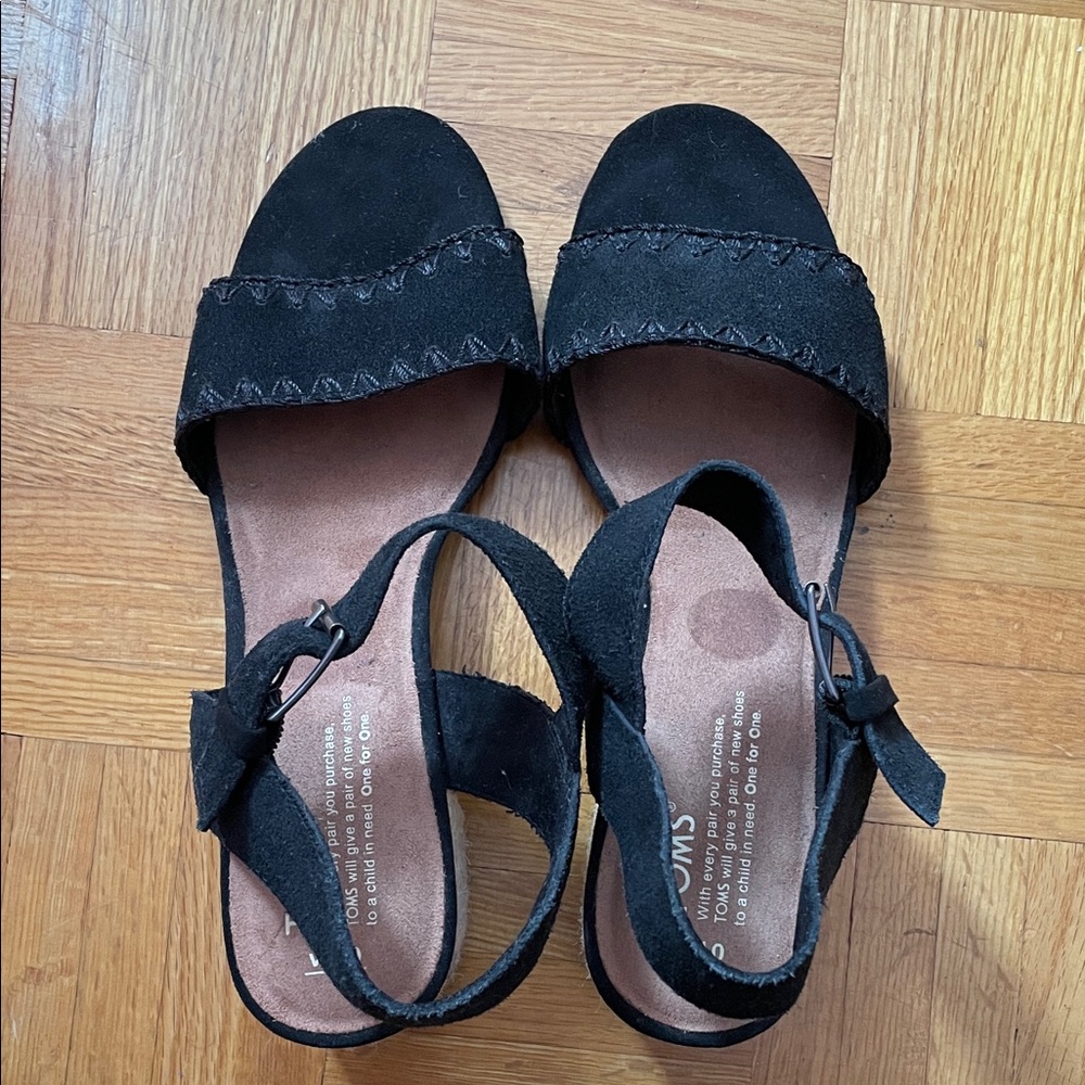 Toms Black Suede Open-Toe Ankle Strap Sandals